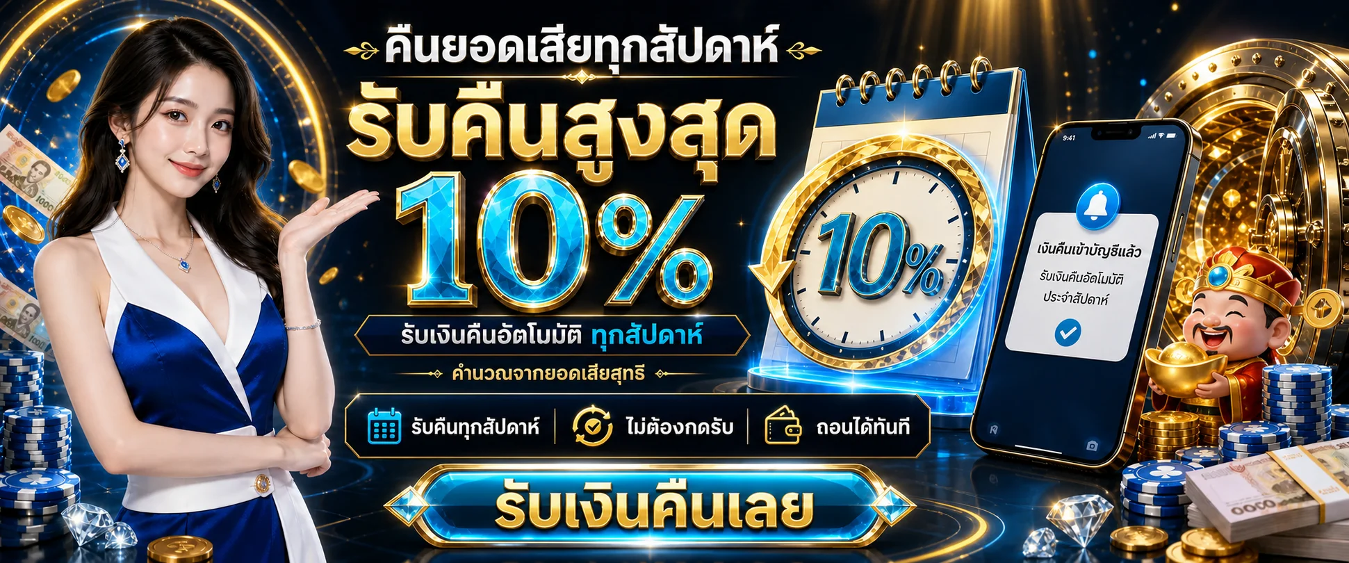 แบนเนอร์รับเงินคืนรายสัปดาห์ rubtang168